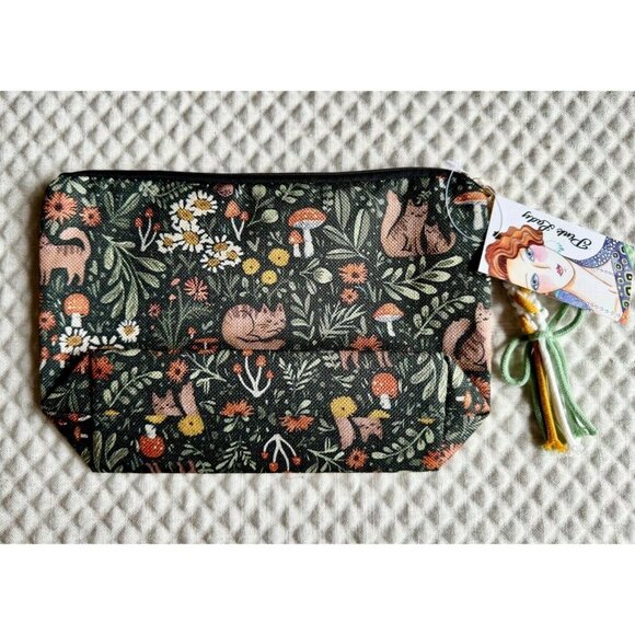 New Mushroom Core Cat Flowers Acorns Leaves Makeup Tech Pencil Bag - 10” - Picture 8 of 8